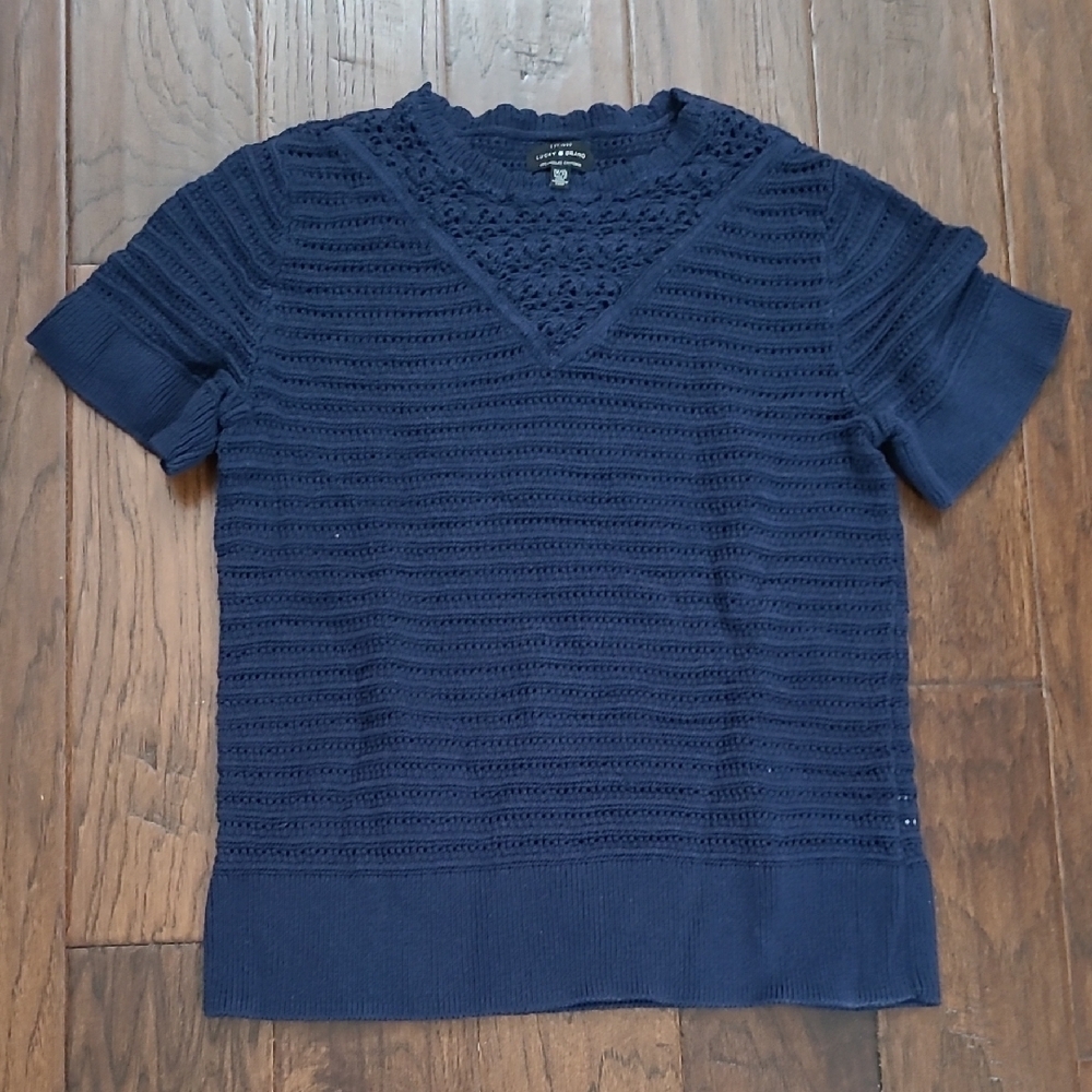 Lucky Brand Deep Navy Blue Open Knit Short Sleeve Sweater size 1X
